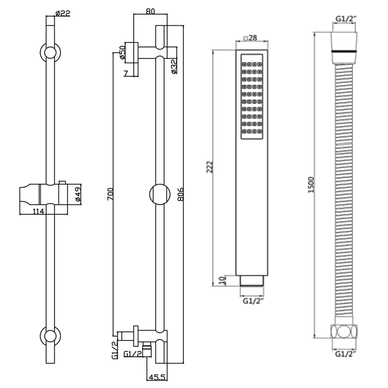 Lux Concealed Shower Set With Slide Rail Shower Handset Kit - Brushed Brass