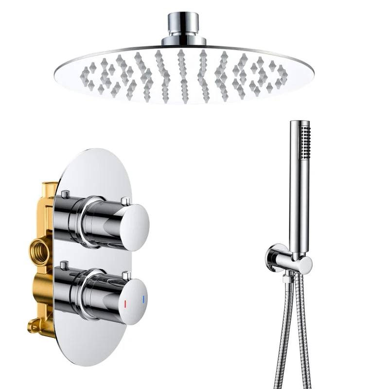Lux Concealed Shower Set With Handset Kit, Slimline 250mm Overhead Shower & 120mm Ceiling Arm - Chrome