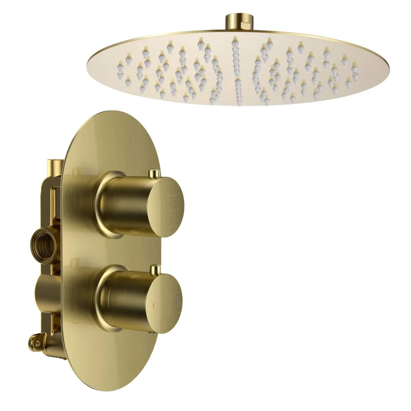 Lux Concealed Shower Set With Slimline 250mm Overhead Shower & 120mm Ceiling Arm - Brushed Brass