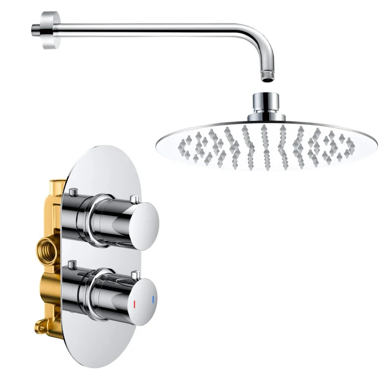 Lux Concealed Shower Set With Slimline 250mm Overhead Shower & 300mm Wall Arm - Chrome