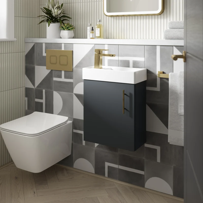Jenson 400 x 222mm Wall Hung Cloakroom Vanity Unit & Ceramic Basin - Soft Black