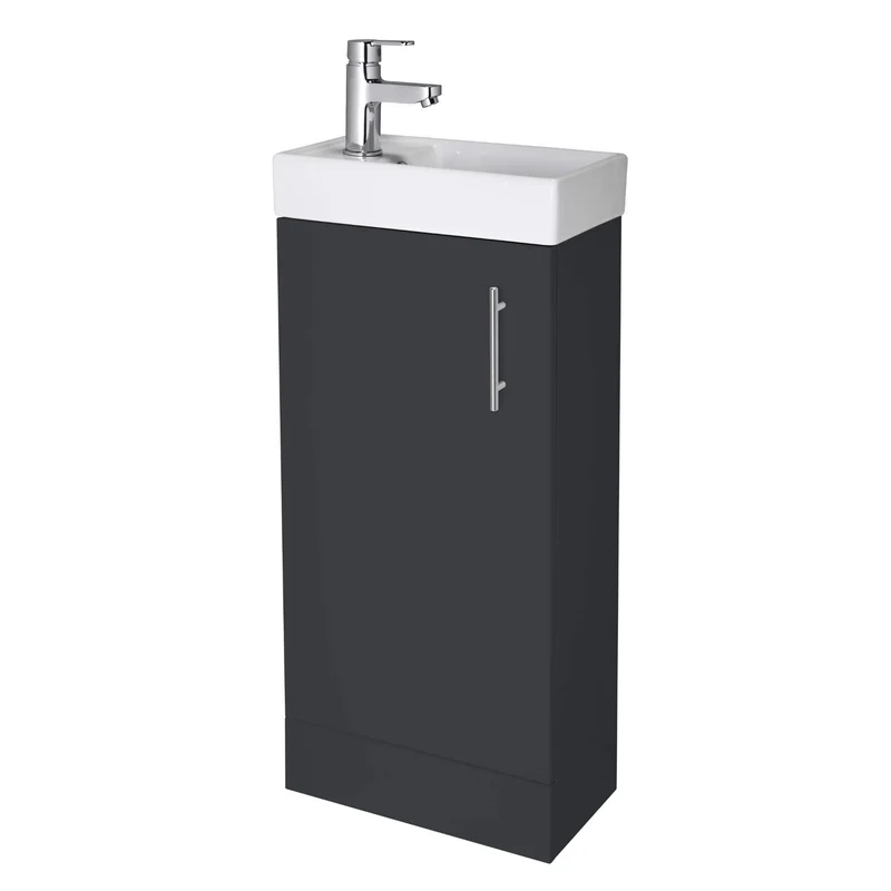 Jenson 400 x 222mm Floor Standing Cloakroom Vanity Unit & Ceramic Basin - Soft Black