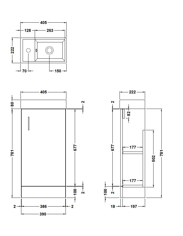 Jenson 400 x 222mm Floor Standing Cloakroom Vanity Unit & Ceramic Basin - Soft Black