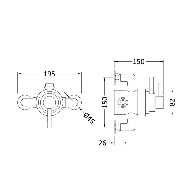 Hudson Reed Tec Dual Exposed Thermostatic Shower Valve Contemp Chrome Brass 140x155x140mm