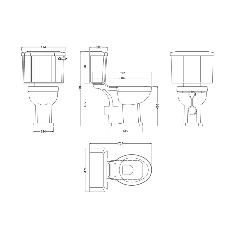 Hudson Reed Richmond Comfort Height Close Coupled Wc & Cistern Trad Gloss White Vitreous China 870x470x700mm