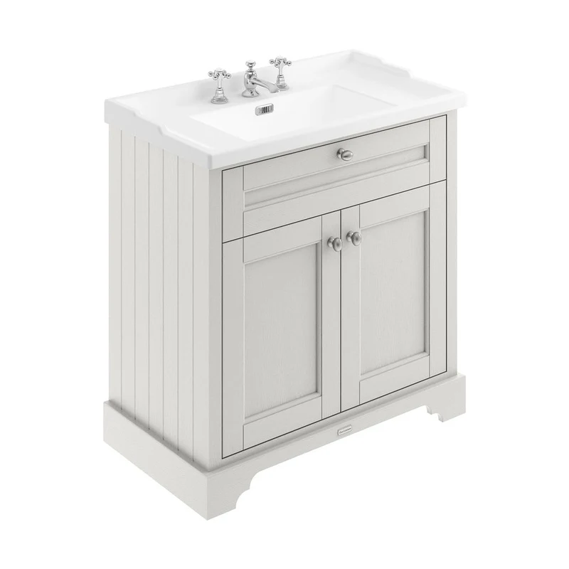 Hudson Reed Old London 800mm Cabinet & Basin (3th) Trad Timeless Sand MDF Vinyl Textured Woodgrain 868x820x470mm