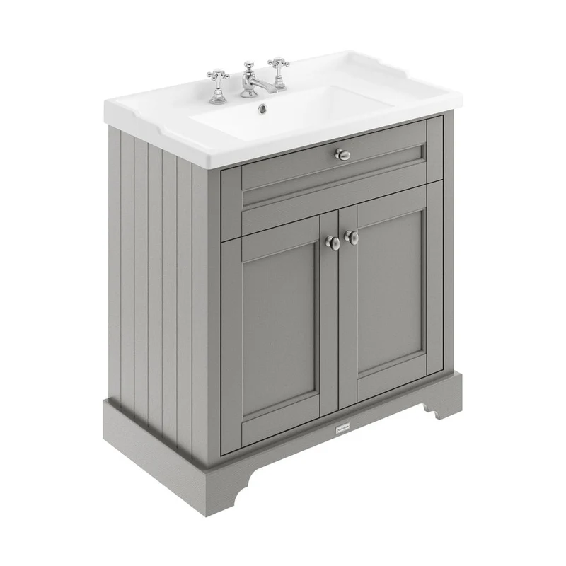Hudson Reed Old London 800mm Cabinet & Basin (3th) Trad Storm Grey MDF Vinyl Textured Woodgrain 868x820x470mm
