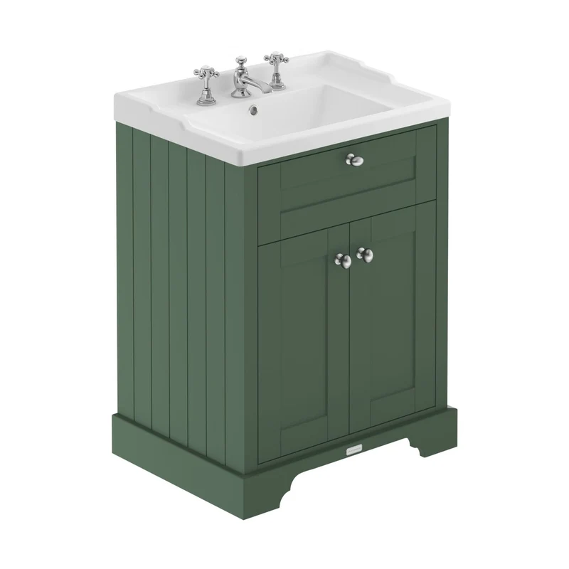 Hudson Reed Old London 600mm Cabinet & Basin (3th) Trad Hunter Green MDF Vinyl Smooth Matt 868x620x470mm