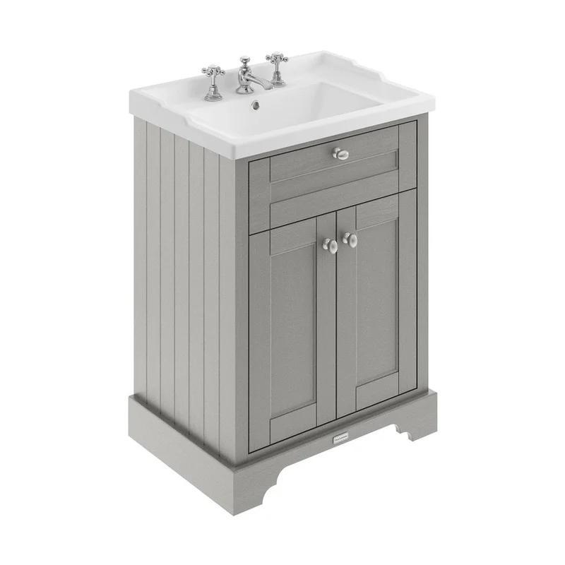 Hudson Reed Old London 600mm Cabinet & Basin (3th) Trad Storm Grey MDF Vinyl Textured Woodgrain 868x620x470mm