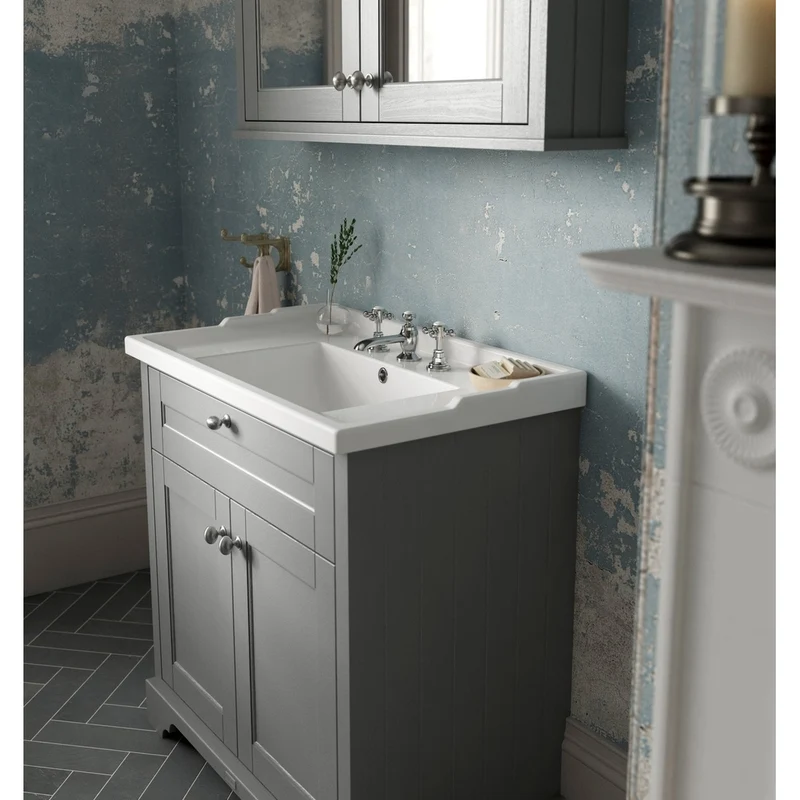 Hudson Reed Old London 600mm Cabinet & Basin (3th) Trad Storm Grey MDF Vinyl Textured Woodgrain 868x620x470mm