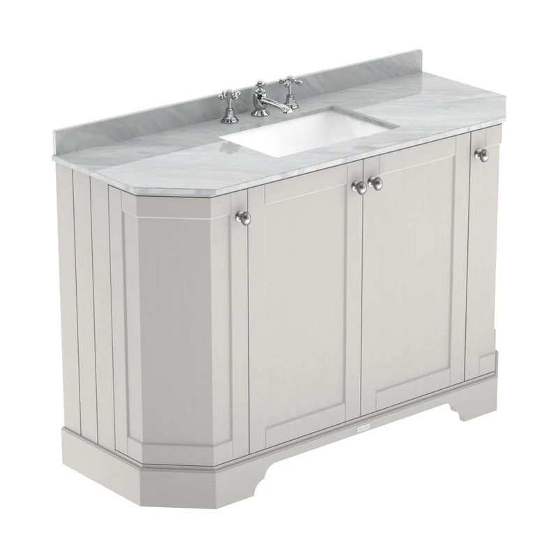 Hudson Reed Old London 1200mm 4-door Angled Unit & Marble Top 3th Trad Timeless Sand MDF Vinyl Textured Woodgrain 888x1236x470mm - LOF457