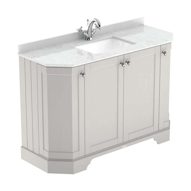 Hudson Reed Old London 1200mm 4-door Angled Unit & Marble Top 1th Trad Timeless Sand MDF Vinyl Textured Woodgrain 888x1236x470mm - LOF461