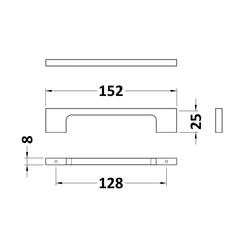 Hudson Reed Handles 150mm Slim Line D Handle Contemp Chrome Brass 150x20x30mm