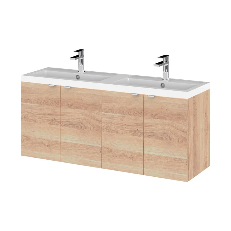 Hudson Reed Fusion 1200mm Wh 4-door Vanity & Double Basin Contemp Bleached Oak MFC Textured Woodgrain 580x1205x383mm - CBI3033A