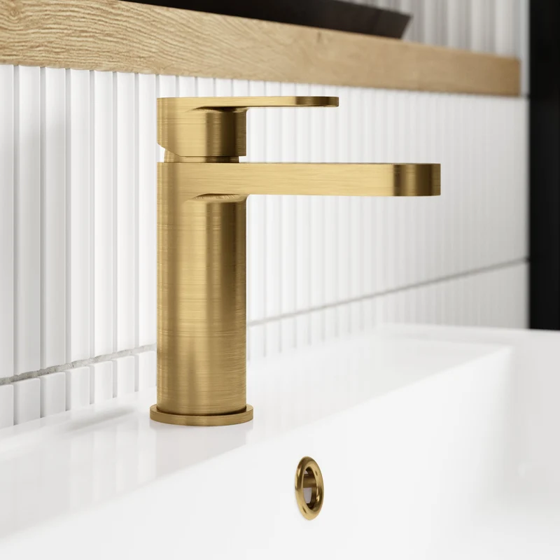 Capri Brushed Brass Basin Mixer Tap With Push Button Waste