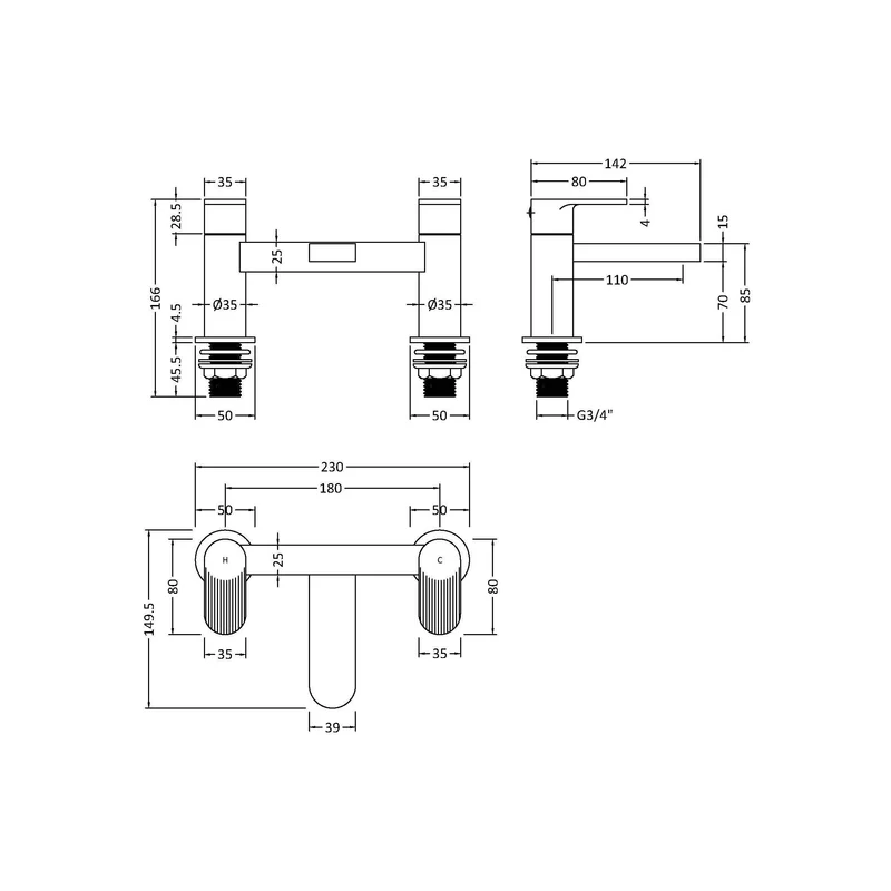 Capri Fluted Brushed Brass Bath Filler Tap