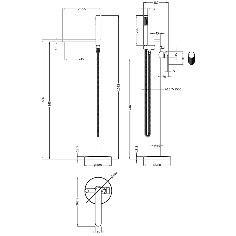 Capri Fluted Matt Black Freestanding Bath Shower Mixer Tap