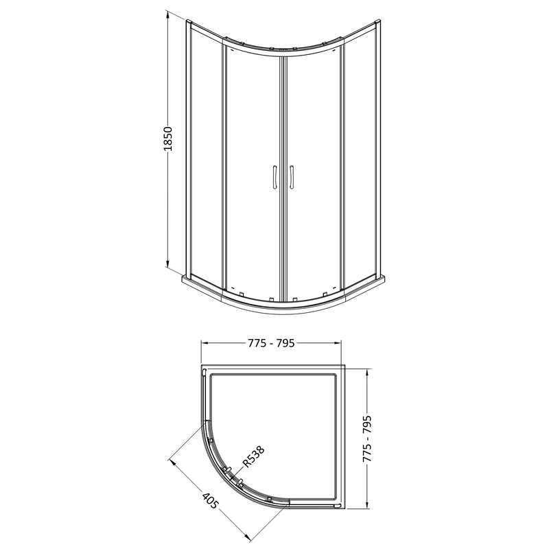 Lisbon 5mm Quadrant Shower Enclosure - 800 x 800mm, 1850mm High, Chrome