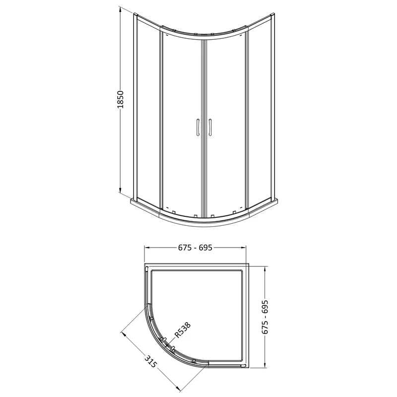 Lisbon 5mm Quadrant Shower Enclosure - 700 x 700mm, 1850mm High, Chrome