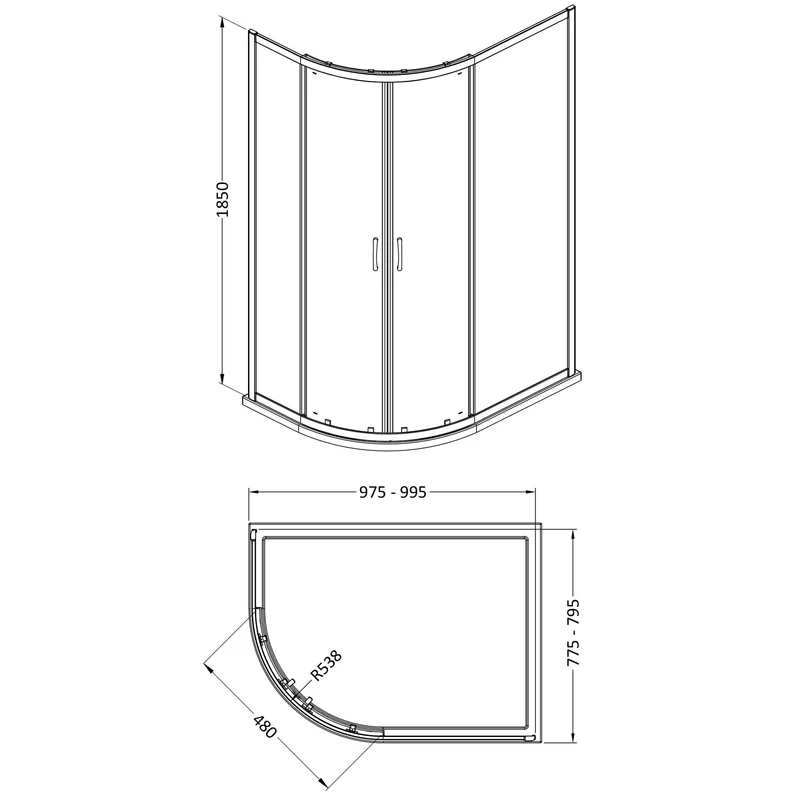 Lisbon 5mm Offset Quadrant Shower Enclosure - 1000 x 800mm, 1850mm High, Chrome