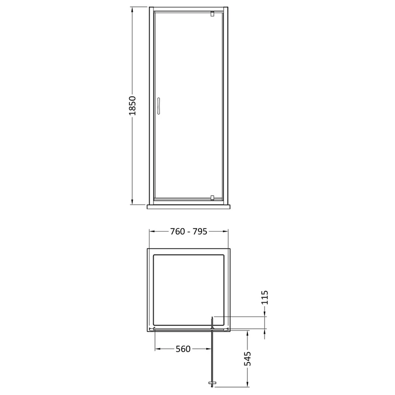Lisbon 5mm Pivot Shower Door - 800mm, 1850mm High, Chrome