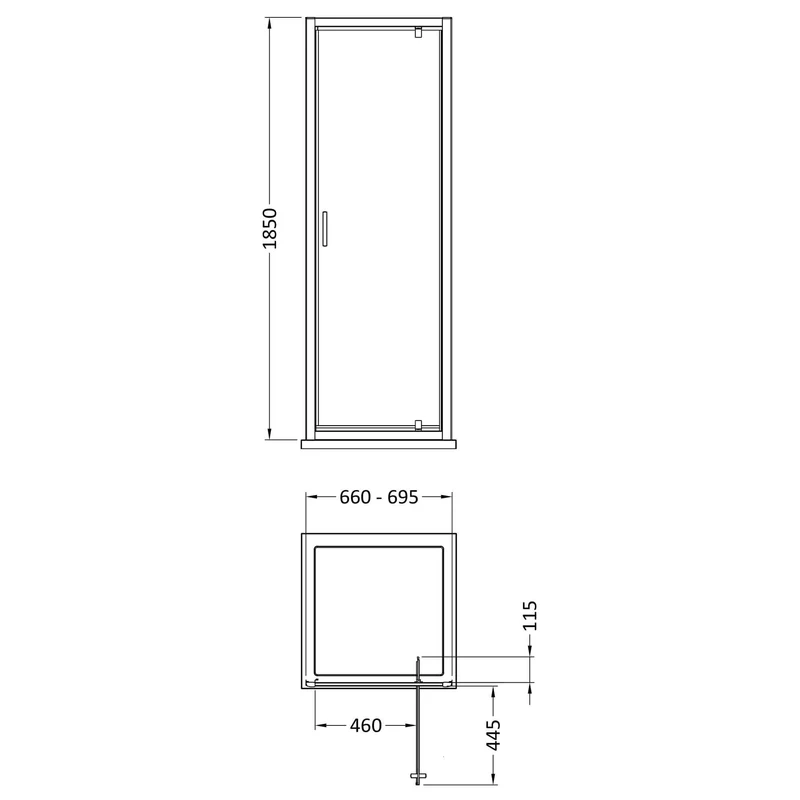 Lisbon 5mm Pivot Shower Door - 700mm, 1850mm High, Chrome