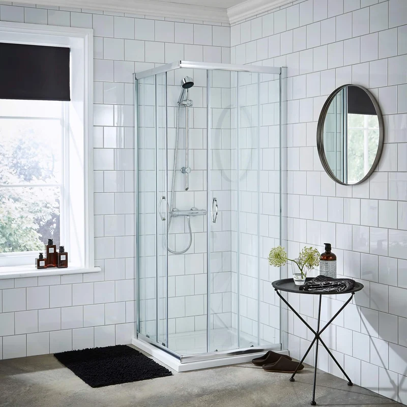 Lisbon 5mm Corner Entry Shower Enclosure - 800 x 800mm, 1850mm High, Chrome