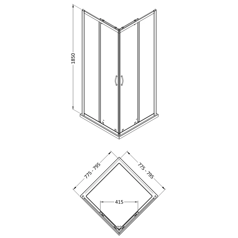 Lisbon 5mm Corner Entry Shower Enclosure - 800 x 800mm, 1850mm High, Chrome