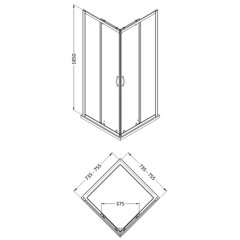 Lisbon 5mm Corner Entry Shower Enclosure - 760 x 760mm, 1850mm High, Chrome