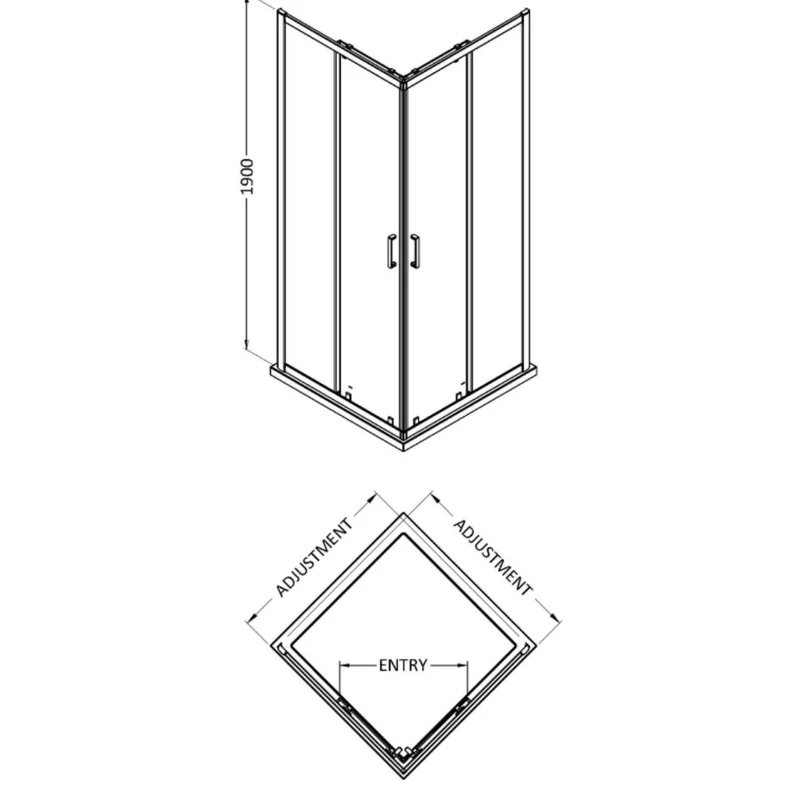 Porto 6mm Corner Entry Shower Enclosure - 800 x 800mm, 1900mm High, Chrome