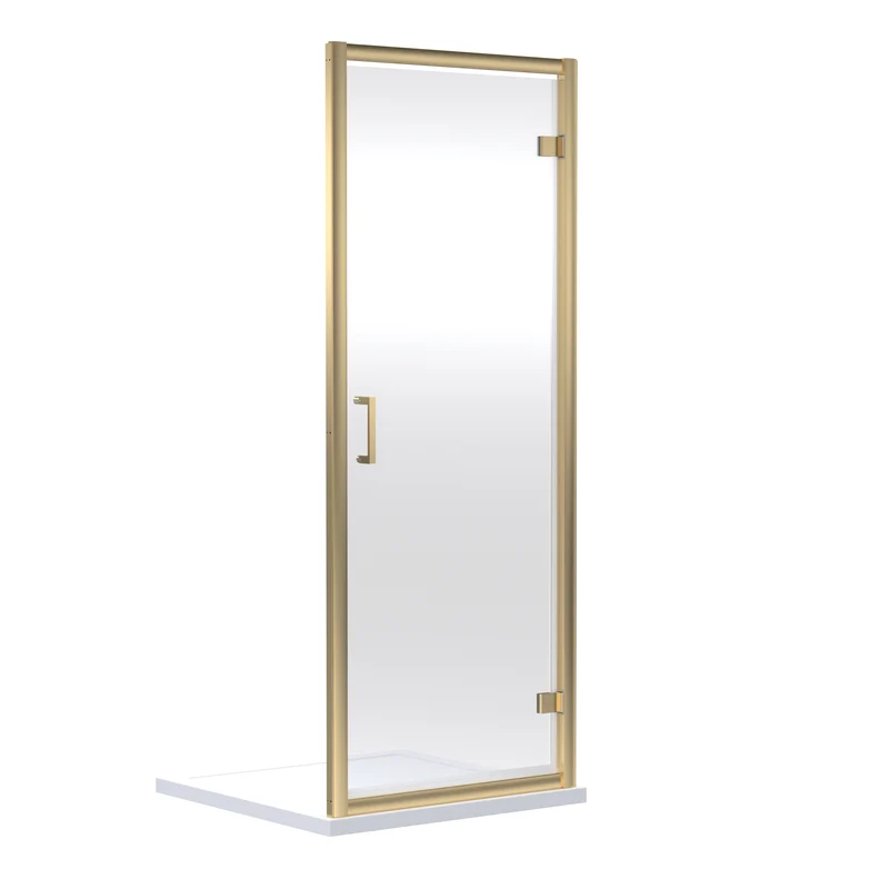 Porto 6mm Hinged Shower Door - 700mm, 1900mm High, Brushed Brass