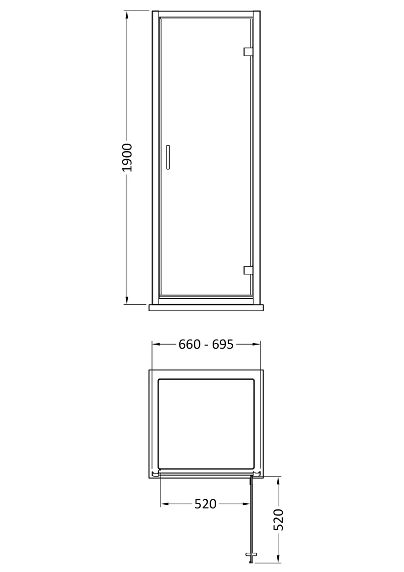 Porto 6mm Hinged Shower Door - 700mm, 1900mm High, Matt Black