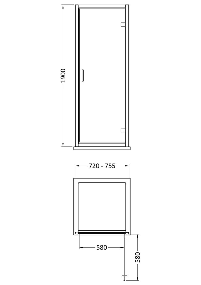 Porto 6mm Hinged Shower Door - 760mm, 1900mm High, Brushed Brass