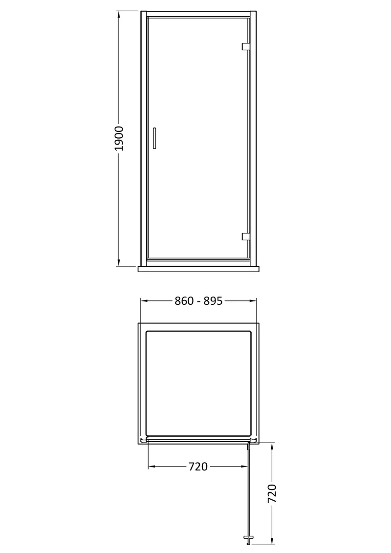 Porto 6mm Hinged Shower Door - 900mm, 1900mm High, Matt Black