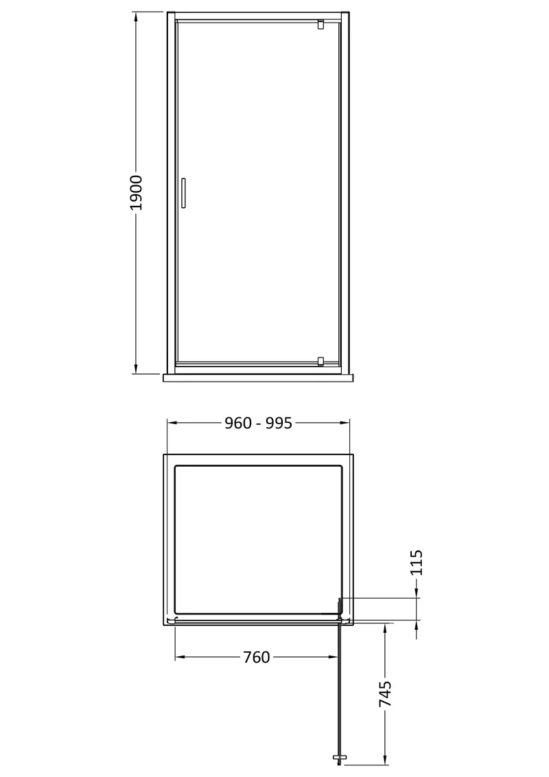 Porto 6mm Pivot Shower Door - 1000mm, 1900mm High, Chrome