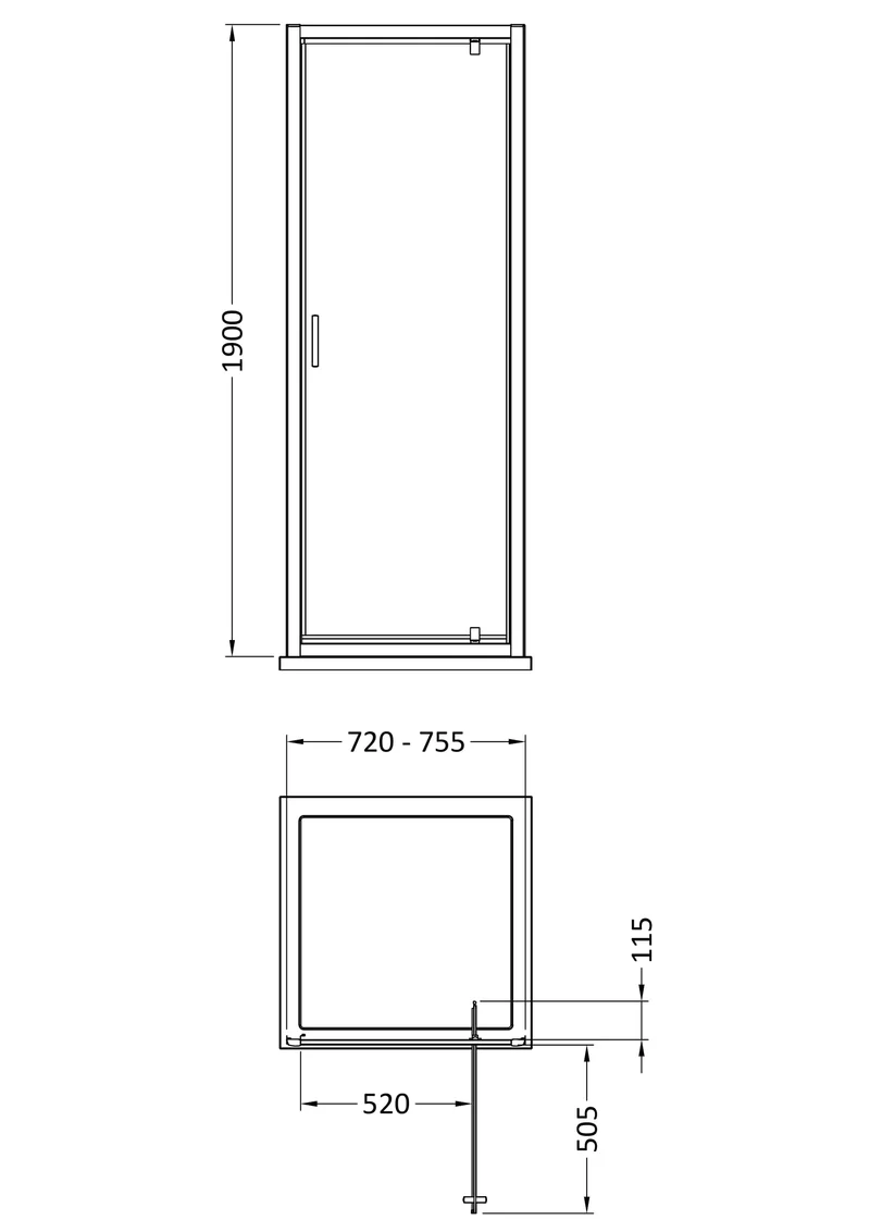 Porto 6mm Pivot Shower Door - 760mm, 1900mm High, Chrome