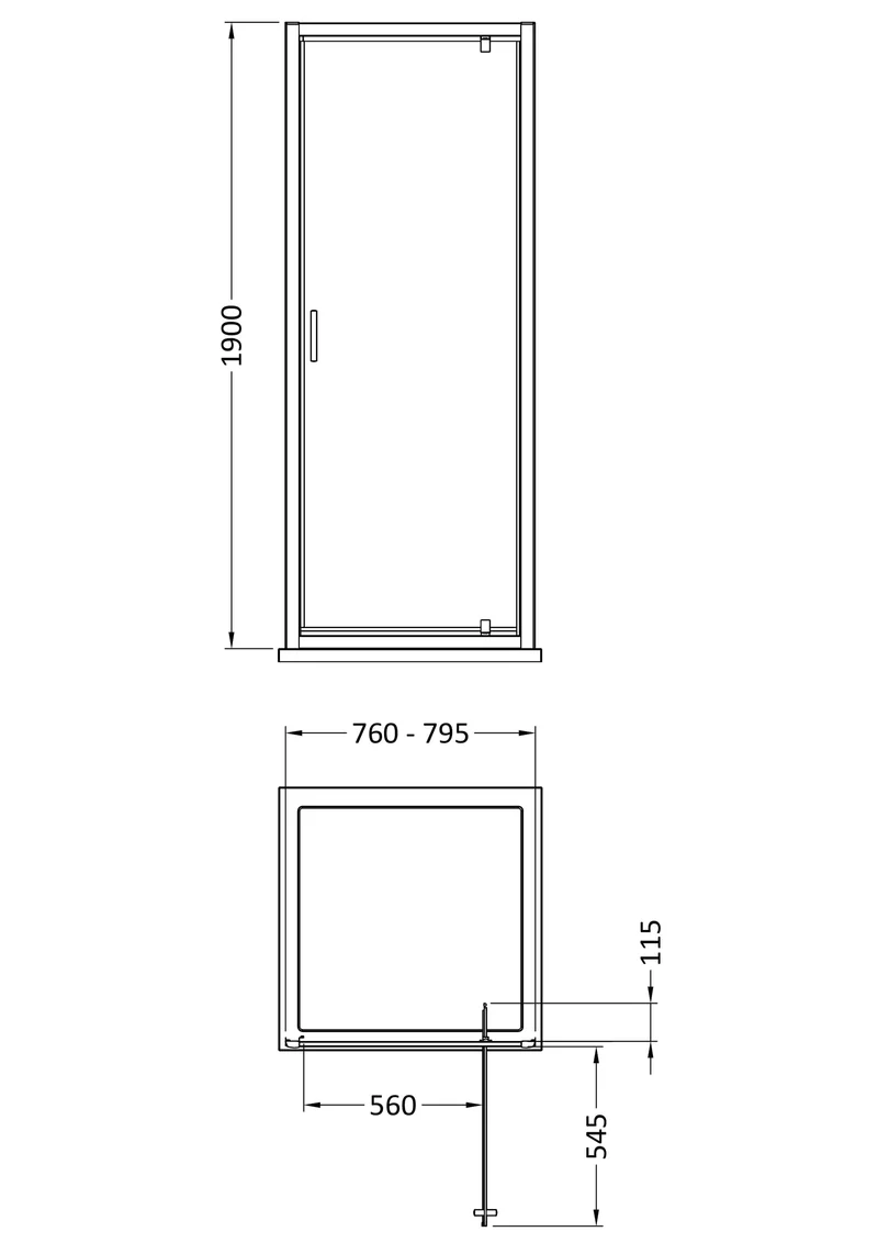 Porto 6mm Pivot Shower Door - 800mm, 1900mm High, Chrome