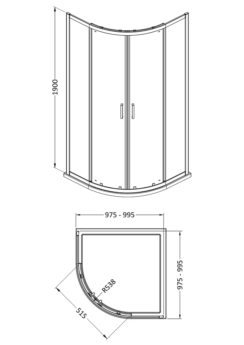 Porto 6mm Quadrant Shower Enclosure - 1000 x 1000mm, 1900mm High, Chrome