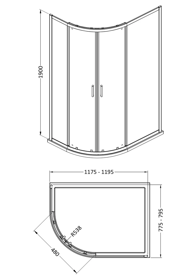Porto 6mm Offset Quadrant Shower Enclosure - 1200 x 800mm, 1900mm High, Matt Black