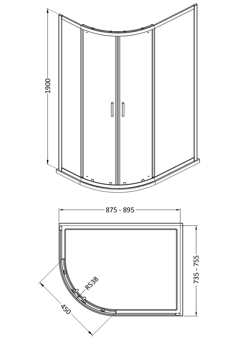 Porto 6mm Offset Quadrant Shower Enclosure - 900 x 760mm, 1900mm High, Chrome