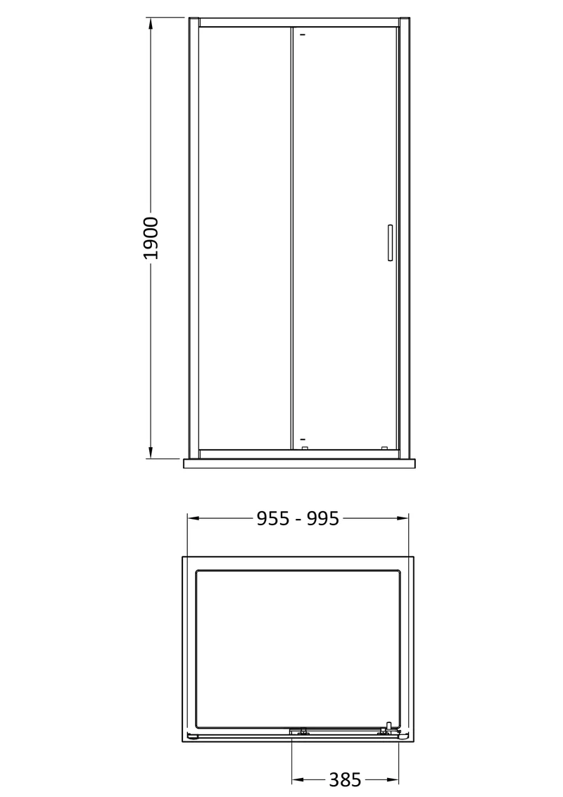 Porto 6mm Single Sliding Shower Door - 1000mm, 1900mm High, Chrome
