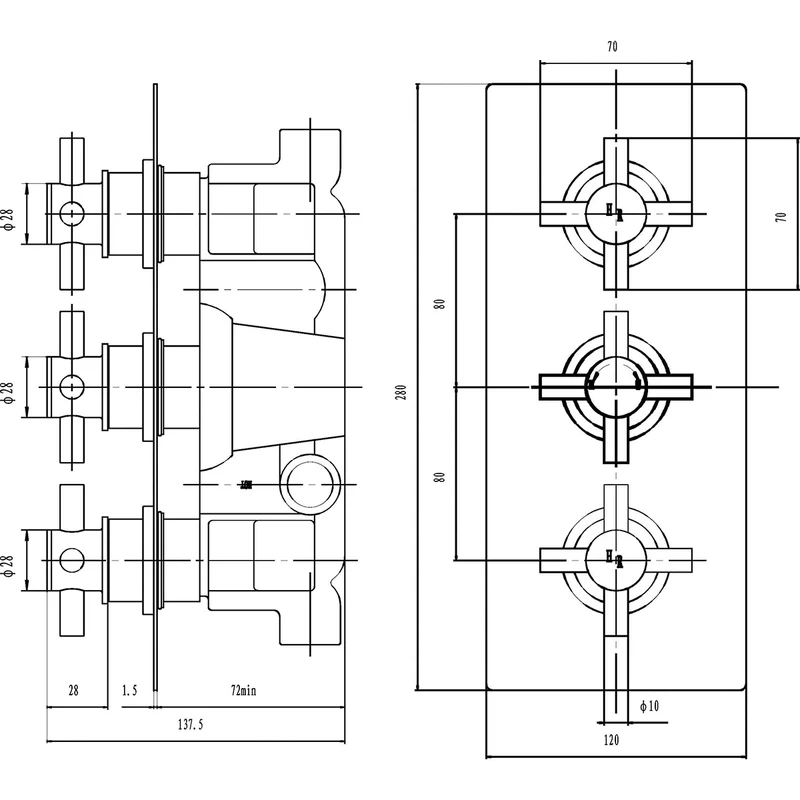 Hudson Reed Tec Crosshead Triple Thermostatic Shower Valve KRI3211