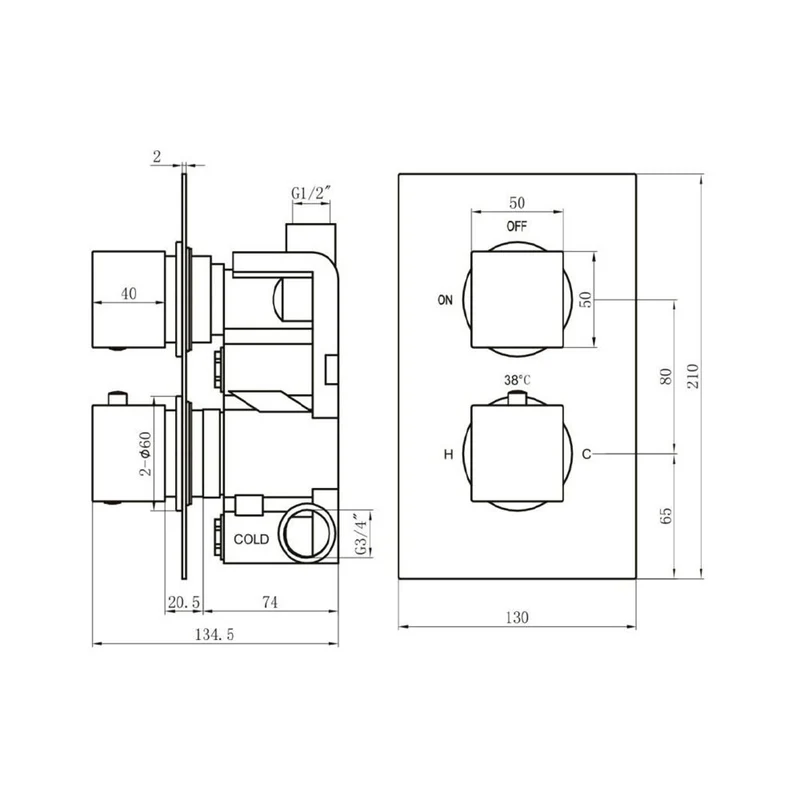 Matt Black Twin Concealed Thermostatic Mixer Valve