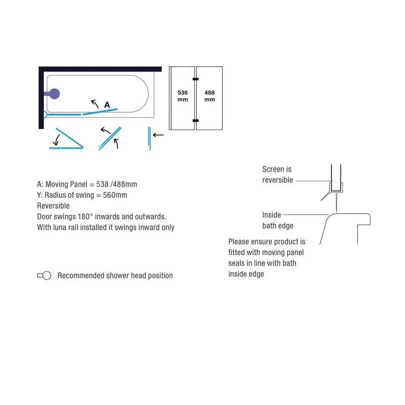 Merlyn Ionic 2 Panel Folding Bathscreen