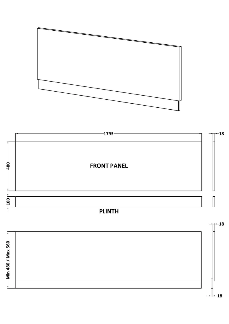 1800mm Bath Front Panel - Satin Grey