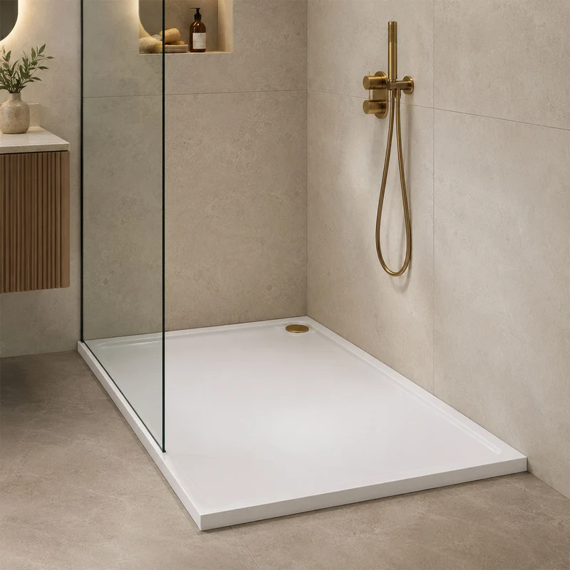 Elements 1300 x 700mm Rectangle Slim Line Shower Tray with Corner Waste