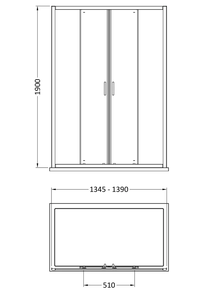 Porto 6mm Double Sliding Shower Door - 1400mm, 1900mm High, Chrome