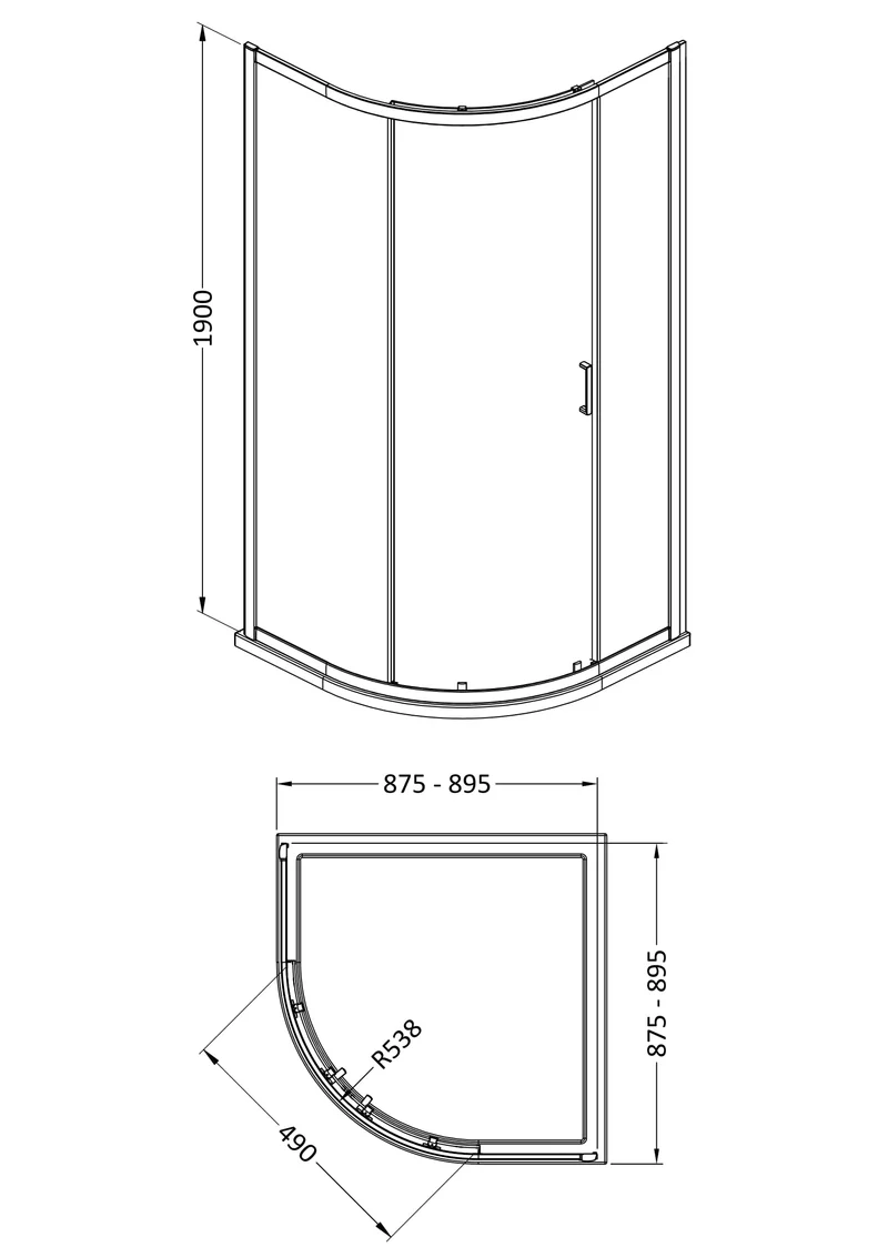 Porto 6mm Single Entry Quadrant Shower Enclosure - 900 x 900mm, 1900mm High, Chrome