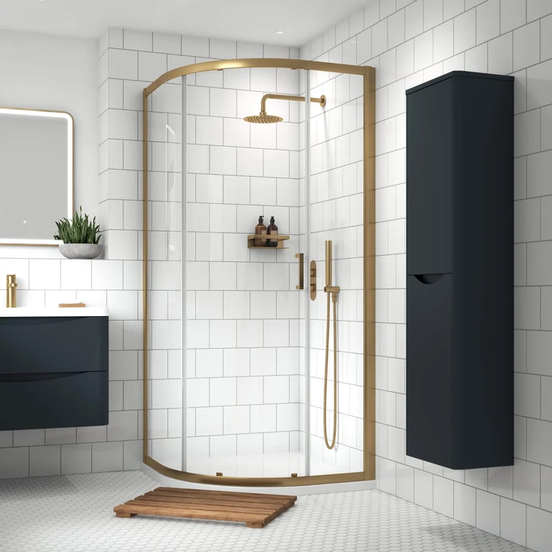 Porto 6mm Single Entry Quadrant Shower Enclosure - 900 x 900mm, 1900mm High, Brushed Brass