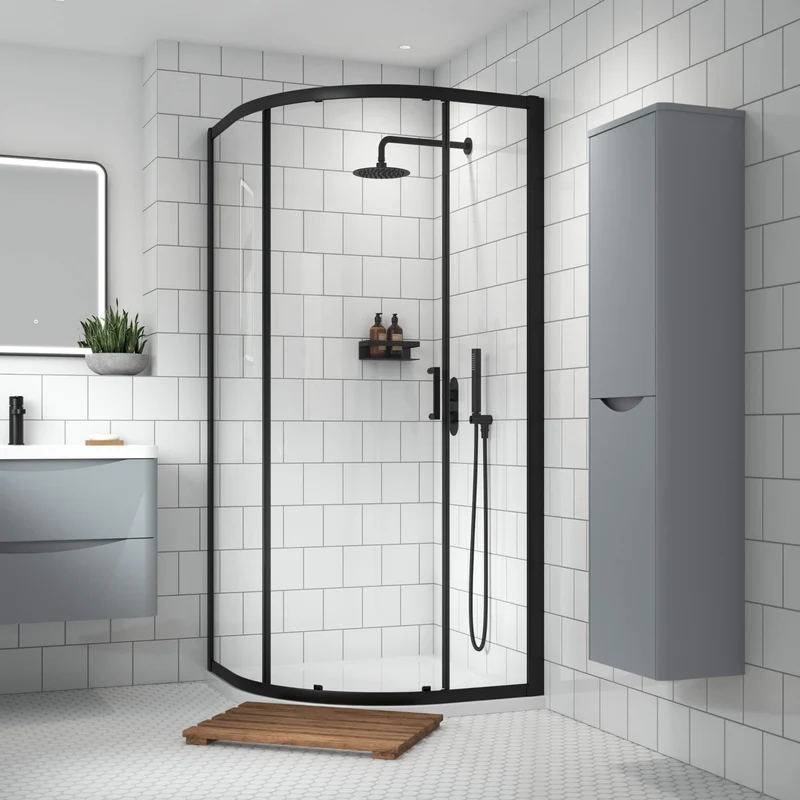 Porto 6mm Single Entry Quadrant Shower Enclosure - 900 x 900mm, 1900mm High, Matt Black
